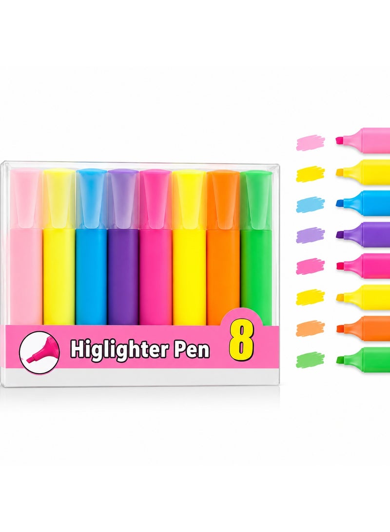 Lukadah Set of 8 Highlighter Pens – Fluorescent Chisel Tip Highlighter Markers, Quick Dry Smooth Ink for School, Office & Study Notes, Ideal for Books, Journals, Planners & Documents, Multicolour - Image 1