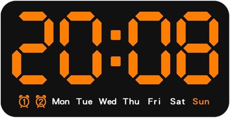 Orange LED Digital Wall Clock Oversized Display Time Week Date Alarm Dual Time Battery - Image 1