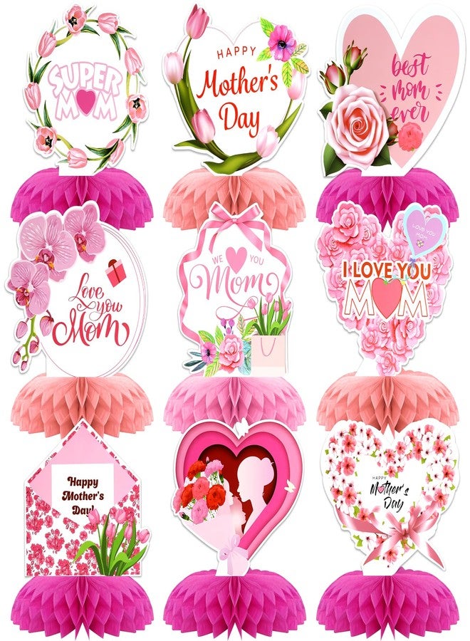 KSKSPE Mother's Day Decorations,9 PCS KSKSPE Mother's Day Centerpieces for Tables Honeycomb Centerpieces 3D Mother's Day Theme Party Decor Supplies Boys Girls - Image 1