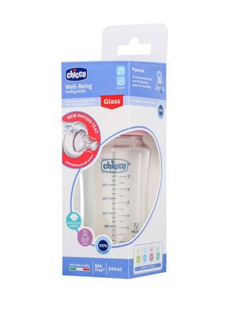 Well-Being Glass Feeding Bottle (240ml, Medium Flow) (Pink) 2M+ - view 3