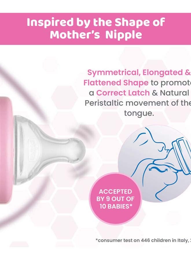 Chicco زجاجة رضاعة صحية (240 مل، تدفق متوسط) (وردي) 2M+ - Image 5