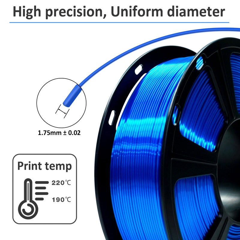GIANTARM 3D Printer Filament, Silk Royal Blue Pla Filament, 1Kg(2.2lbs) Spool, 1.75mm Dimension Accuracy +/- 0.03mm, 3D Printing Filament - Image 3