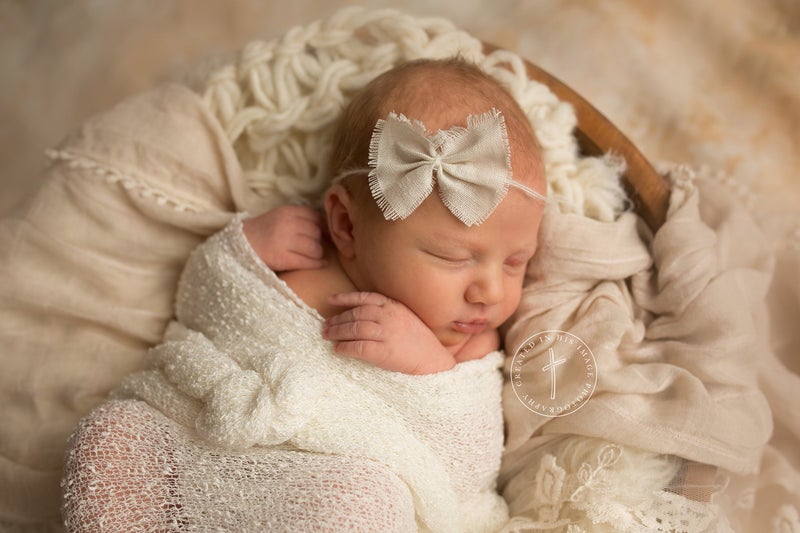 AMOS and SAWYER Ivory Mohair Tieback Headband Photography Prop Newborn Toddler Child Adult Linen Bow 