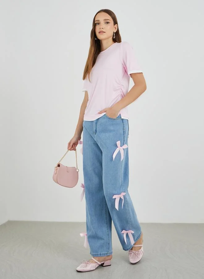 Take Two Take Two Side Ruched Detail Short Sleeve T-Shirt