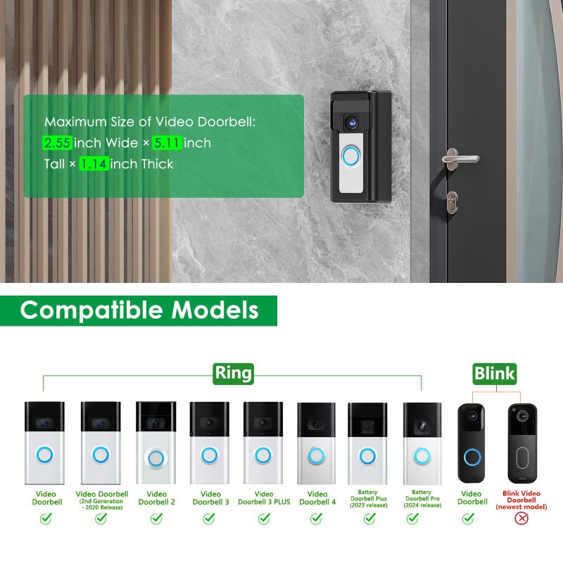 Liwin All-Metal Adhesive Video Doorbell Mount Compatible with Ring/Blink Wireless Video Doorbell, No-Drill Mounting Bracket Wedge Adapter Holder Accessories for Home Rentals, Black - Image 2