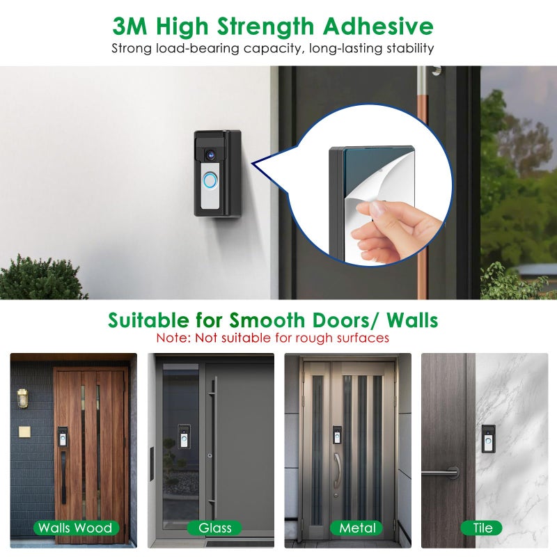 Liwin All-Metal Adhesive Video Doorbell Mount Compatible with Ring/Blink Wireless Video Doorbell, No-Drill Mounting Bracket Wedge Adapter Holder Accessories for Home Rentals, Black - Image 5