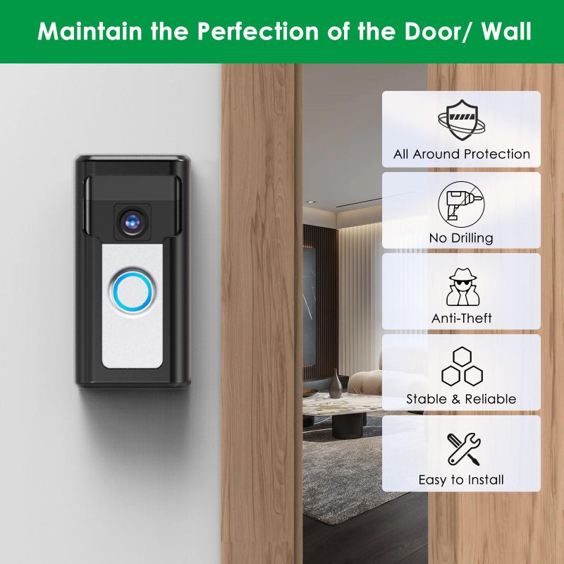 Liwin All-Metal Adhesive Video Doorbell Mount Compatible with Ring/Blink Wireless Video Doorbell, No-Drill Mounting Bracket Wedge Adapter Holder Accessories for Home Rentals, Black - Image 3