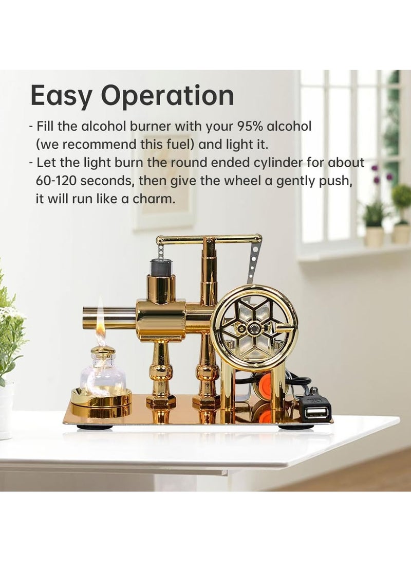 Verci - Golden Aluminum Alloy Stirling Engine Generator, Educational Physics Science Toy Model for Ages 14+, DIY Assembly Science Experiment Kit - Image 1