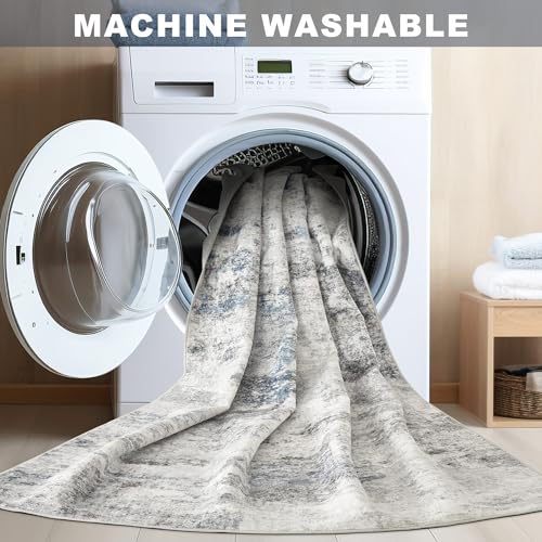 DMOYEST Living Room Area Rugs - 5x7 Abstract Large Soft Indoor Washable Rug Neutral Modern Low Pile Carpet for Bedroom Dining Room Farmhouse Home Office - Grey Blue - Image 5