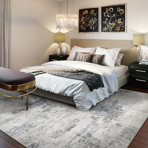 DMOYEST Living Room Area Rugs - 5x7 Abstract Large Soft Indoor Washable Rug Neutral Modern Low Pile Carpet for Bedroom Dining Room Farmhouse Home Office - Grey Blue - Image 3