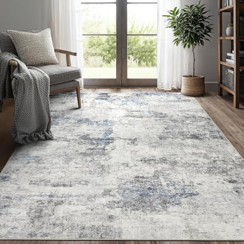 DMOYEST Living Room Area Rugs - 5x7 Abstract Large Soft Indoor Washable Rug Neutral Modern Low Pile Carpet for Bedroom Dining Room Farmhouse Home Office - Grey Blue - Image 1