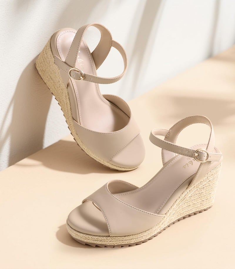 Ankis Espadrilles Wedges Sandals for Women Wedge Platform Sandals Heels Peep Open Toe Comfortable Ankle Strap Buckle Summer Wedge Heels - Image 3