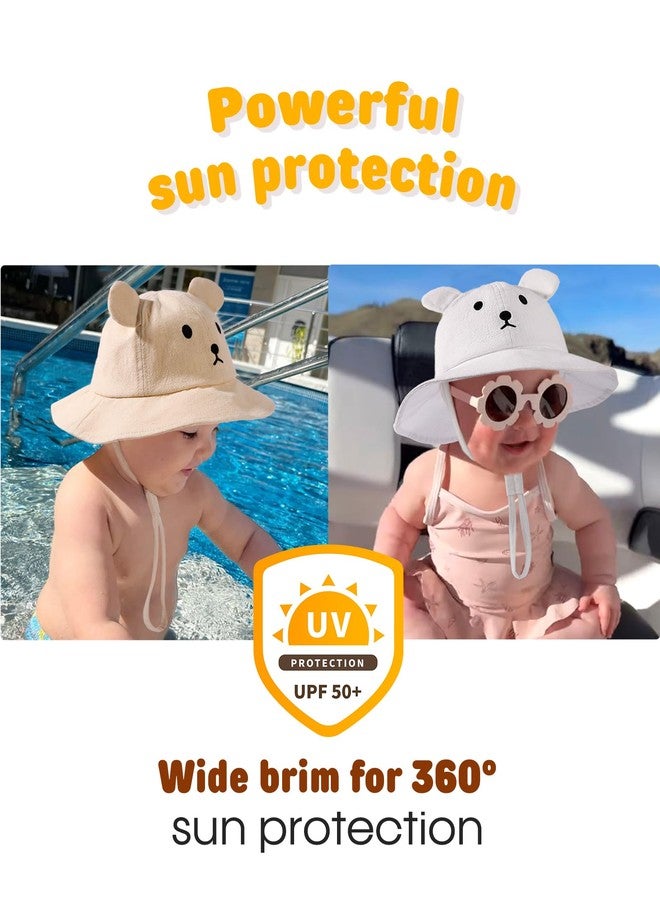 FURTALK Baby Toddler Sun Hat Wide Brim Baby Bucket Hats with Bear Ears Infant Beach Hat White - Image 3
