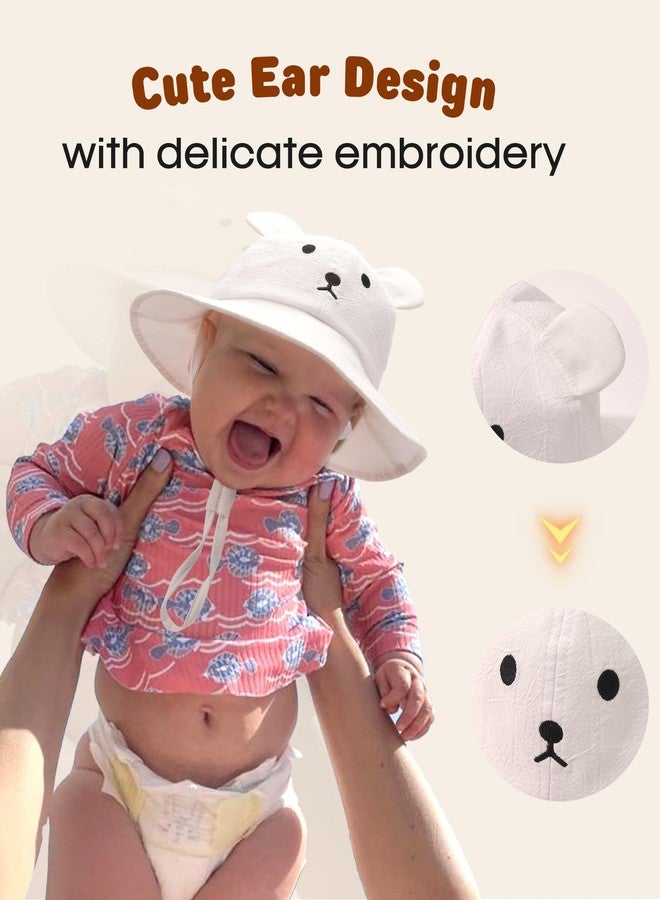 FURTALK Baby Toddler Sun Hat Wide Brim Baby Bucket Hats with Bear Ears Infant Beach Hat White - Image 5