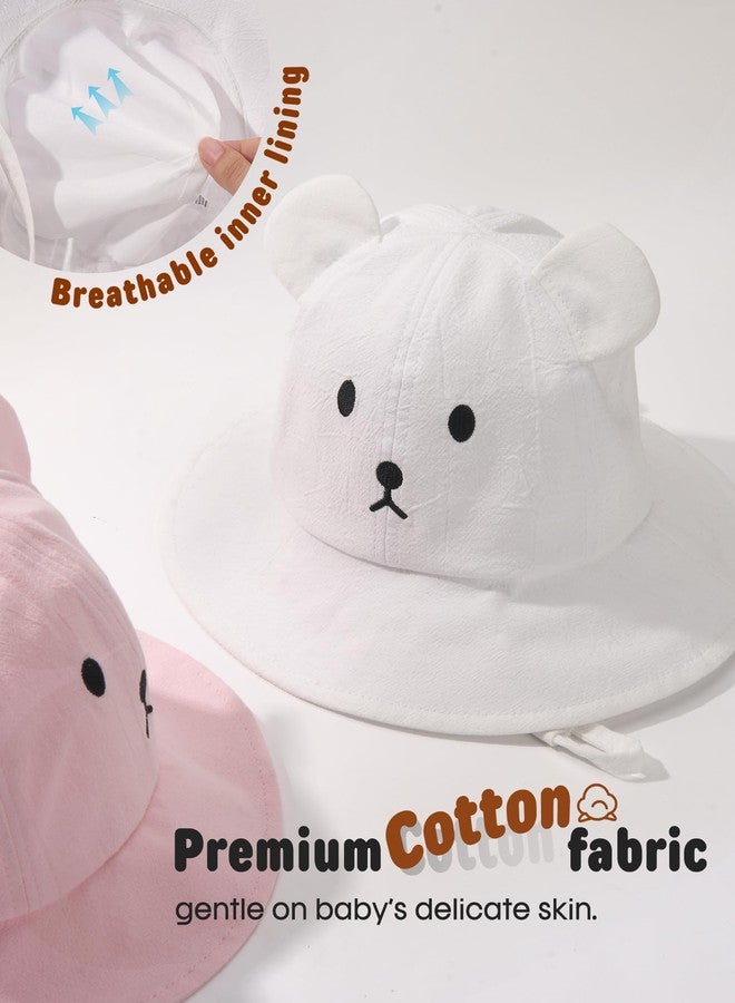 FURTALK Baby Toddler Sun Hat Wide Brim Baby Bucket Hats with Bear Ears Infant Beach Hat White - Image 4