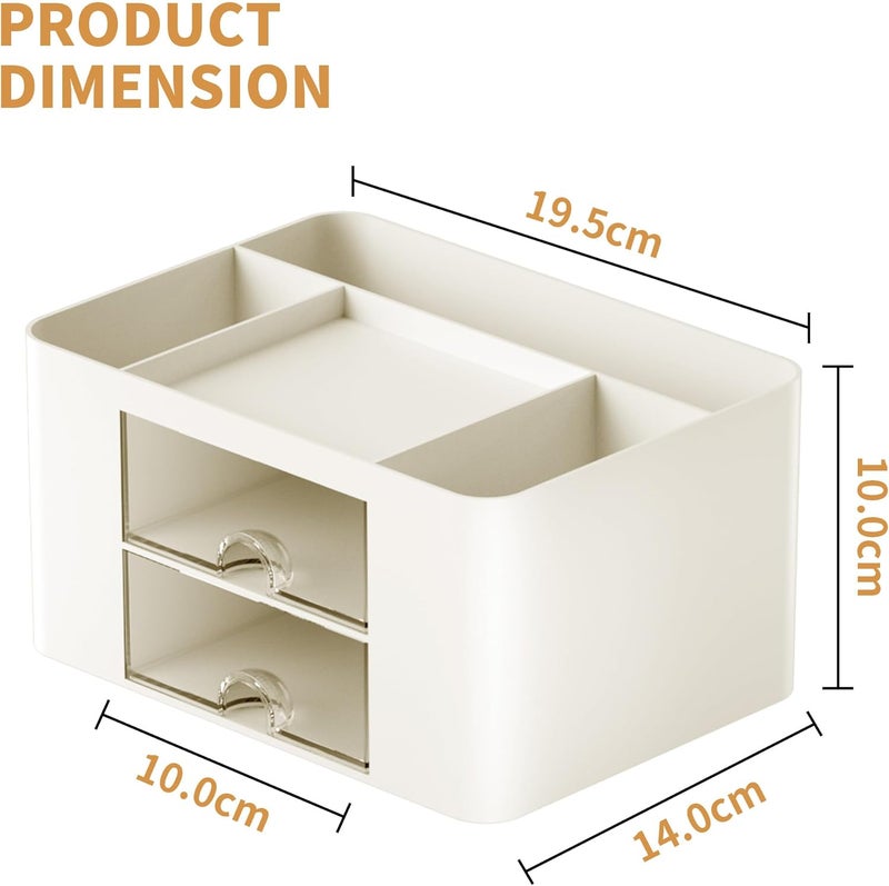 Marbrasse Pen Organizer with 2 Drawer, Multi-Functional Pencil Holder for Desk, Desk Organizers and Accessories with 5 Compartments + Drawer for Office Art Supplies (Beige) - Image 4