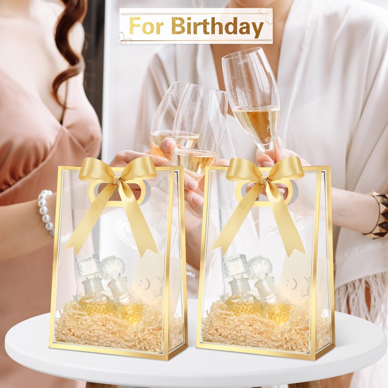 Aliceset 12 Pcs Clear Plastic Gift Bag with Die Cut Handles Reusable PP Favor Bag with Ribbon for Graduation Wedding Bridal Birthday Baby Shower Party Small Business, 7x10x3.15 Inch(Gold) - Image 5