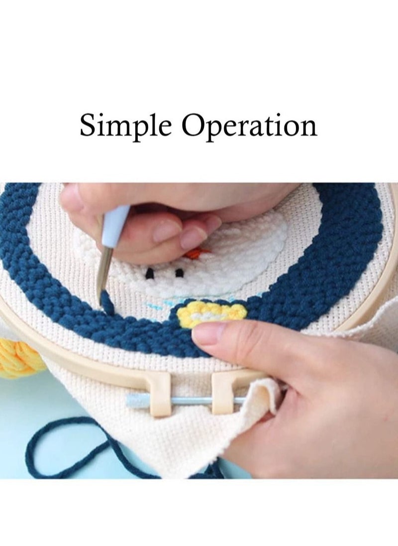 Captaintech - Embroidery Set Starter Kit Punch Needle, Full Range Of Stamped Kits With Cloth Pattern, Bamboo Hoop, Color Threads Tools - Image 1