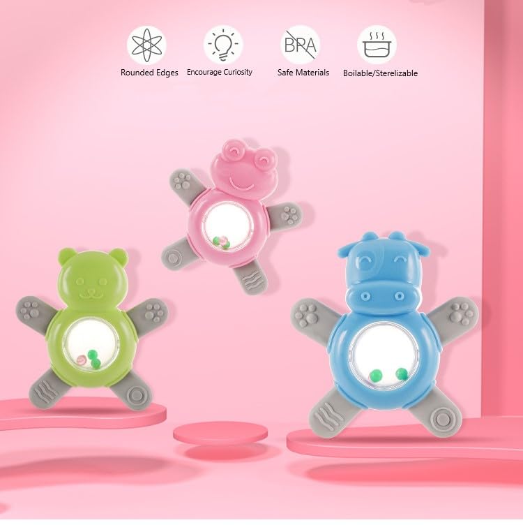 Moppets Infant Baby Silicone Teethers (Frog Rattle), Yellow - Image 4