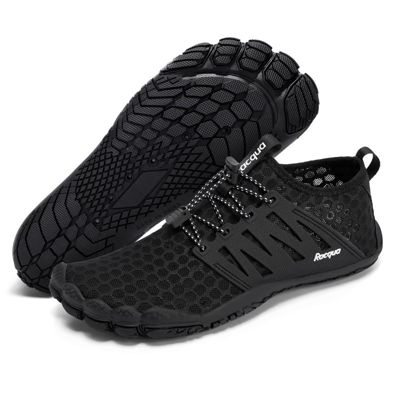 Racqua Mens Womens Water Sport Shoes Quick Dry Barefoot Aqua Shoes Beach Surf Swim Pool Hiking Walking Shoes Black 7.5 Women/6.5 Men - Image 2