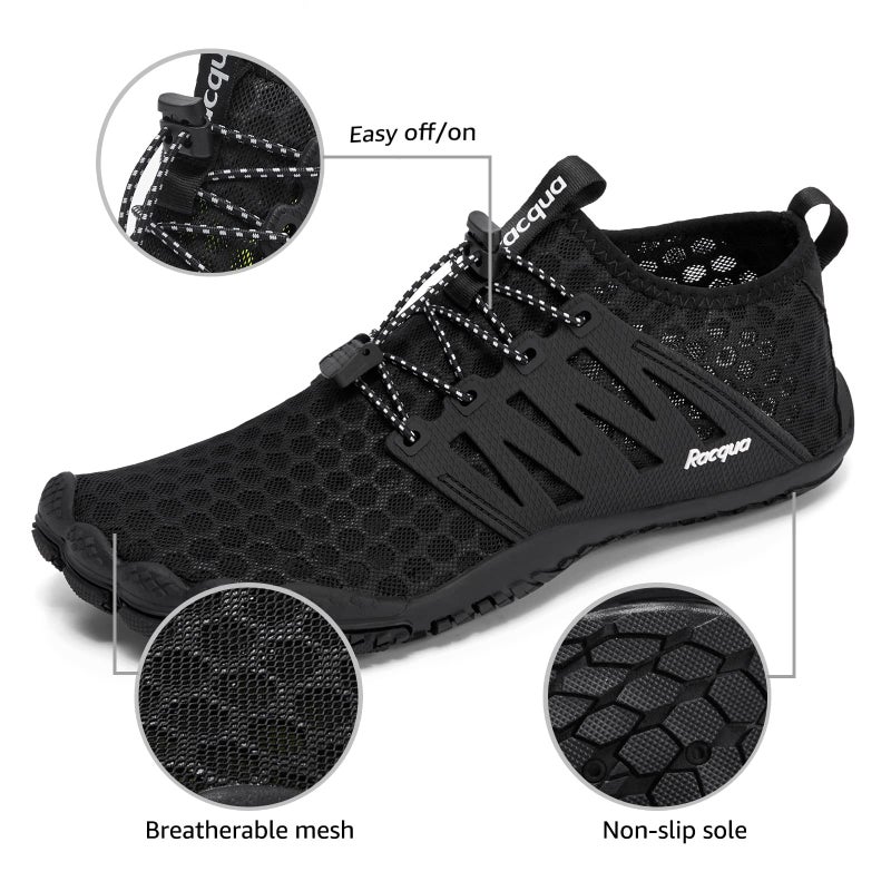 Racqua Mens Womens Water Sport Shoes Quick Dry Barefoot Aqua Shoes Beach Surf Swim Pool Hiking Walking Shoes Black 7.5 Women/6.5 Men - Image 3