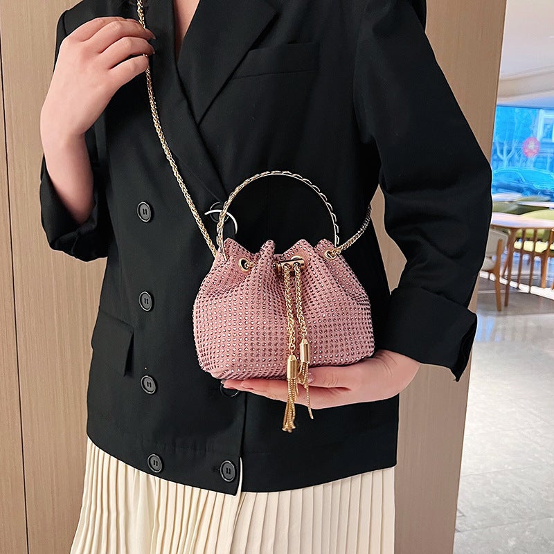 Trendy Niche Messenger Small Bag 2024 Rhinestone Bag Women'S Chain Full Rhinestone Bucket Bag Evening Bag - Image 3