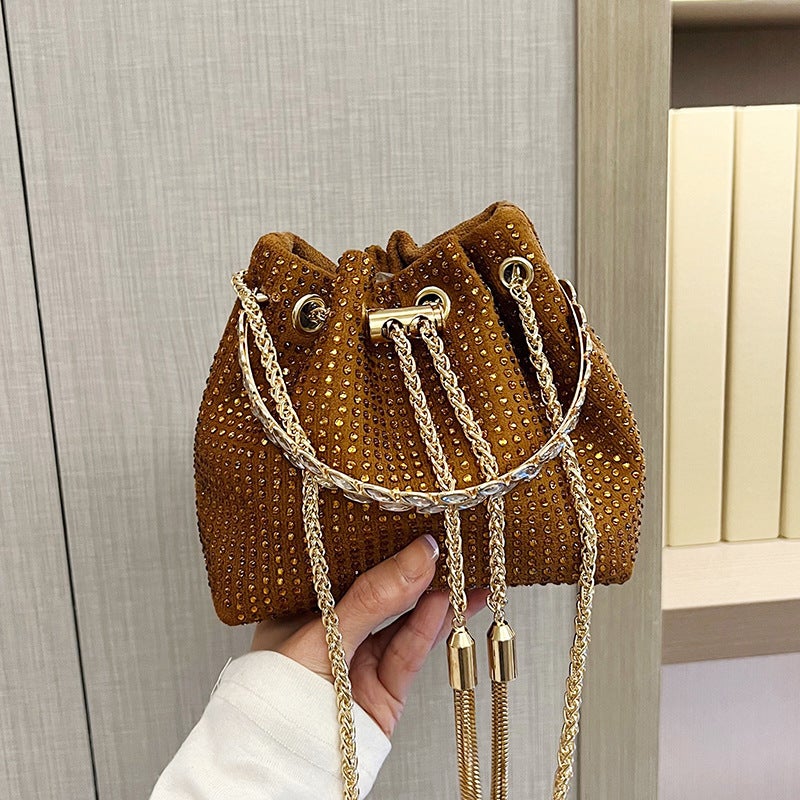 Trendy Niche Messenger Small Bag 2024 Rhinestone Bag Women'S Chain Full Rhinestone Bucket Bag Evening Bag - Image 2