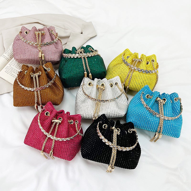 Trendy Niche Messenger Small Bag 2024 Rhinestone Bag Women'S Chain Full Rhinestone Bucket Bag Evening Bag - Image 5