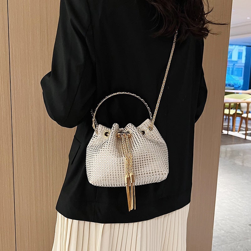 Trendy Niche Messenger Small Bag 2024 Rhinestone Bag Women'S Chain Full Rhinestone Bucket Bag Evening Bag - Image 4