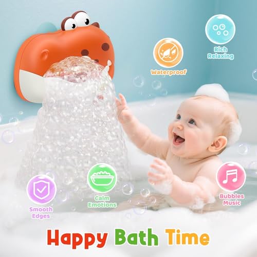 WAVISA Baby Bath Toys Rechargeable Dinosaur Bath Bubble Machine with Music Bathtime Bathtub Toys for Toddlers Birthday Easter Gifts Bubble Maker Toys for Kids Ages 13 48 Baby Gifts Red - Image 5
