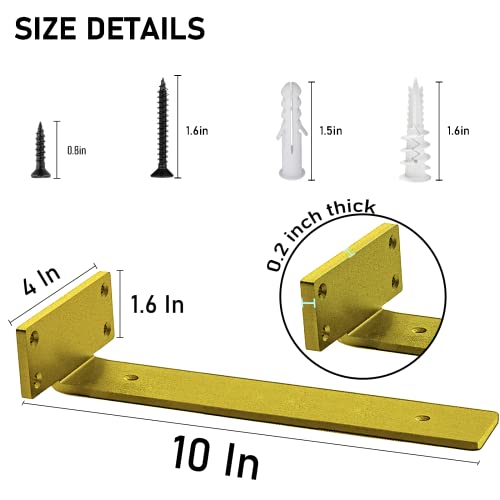 YMDparts Shelf Brackets Heavy Duty Industrial L Shelf Bracket - 0.2 Inch Thick Premium Solid Steel Shelf Supports, Gold Rustic Wall Brackets for Shelves - 10 Inch Floating Shelves Hardware (6Pcs) - Image 2