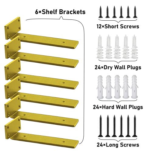 YMDparts Shelf Brackets Heavy Duty Industrial L Shelf Bracket - 0.2 Inch Thick Premium Solid Steel Shelf Supports, Gold Rustic Wall Brackets for Shelves - 10 Inch Floating Shelves Hardware (6Pcs) - Image 5