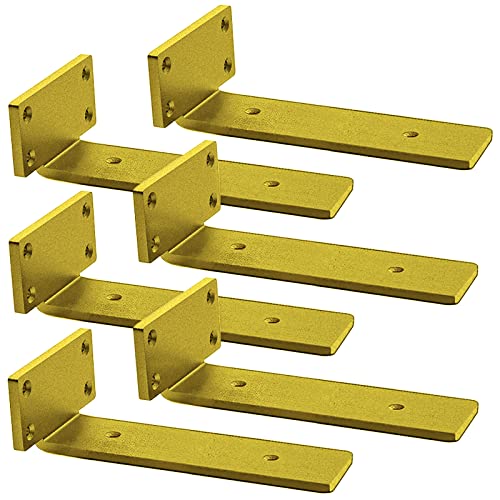 YMDparts Shelf Brackets Heavy Duty Industrial L Shelf Bracket - 0.2 Inch Thick Premium Solid Steel Shelf Supports, Gold Rustic Wall Brackets for Shelves - 10 Inch Floating Shelves Hardware (6Pcs) - Image 1