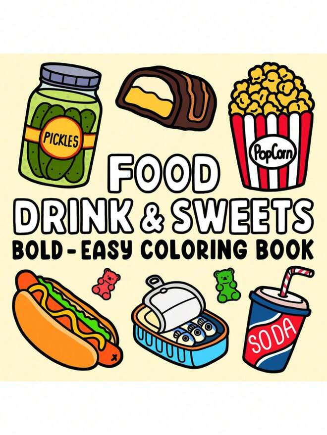 1pc 52-Page Food, Beverage & Dessert Themed Coloring Book, Suitable For Adults And Children, Bold And Easy To Use, Minimalist Large Image Design, Relaxing And Soothing. [Hand-Drawn Essential] Coloring Book That Can Be Traced Without Pre-Drawing