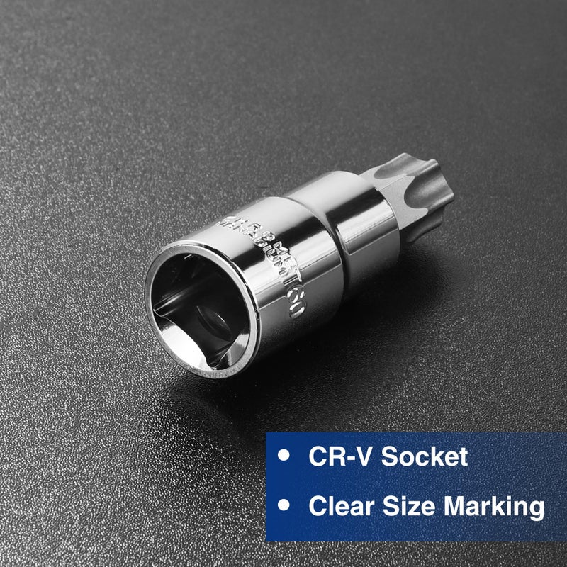 WORKPRO 13-Piece Torx Bit Socket Set T8-T60, 1/4", 3/8" and 1/2" Drive, S2 Steel 6 Point Star Bits and CR-V Sockets with Storage Case For Hand Use Work On Cars, Trucks - Image 4