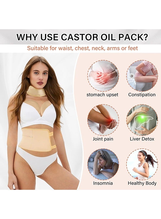 Beauenty 2 Castor Oil Wraps, Reusable Organic Castor Oil Strap Kit for Neck Waist, Adjustable Elastic Band Machine Washable Spill Resistant Compress Mat Packs for Liver Detox Insomnia, Constipation and Inflammation - Image 2