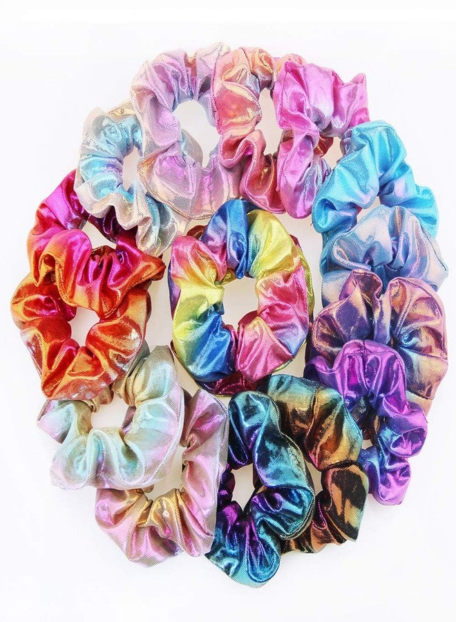 LOVEF Shiny Metallic Scrunchies, Women Girls Mermaid Hair Scrunchie Elastics Ponytail Holder for Gym Dance Party Club（16 Pieces） - Image 4