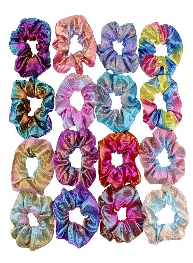 LOVEF Shiny Metallic Scrunchies, Women Girls Mermaid Hair Scrunchie Elastics Ponytail Holder for Gym Dance Party Club（16 Pieces） - Image 1