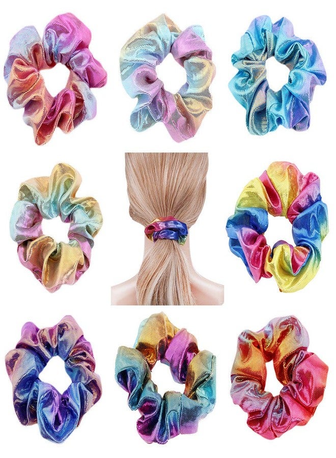 LOVEF Shiny Metallic Scrunchies, Women Girls Mermaid Hair Scrunchie Elastics Ponytail Holder for Gym Dance Party Club（16 Pieces） - Image 3