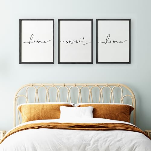 Heiple Set of 3 Framed Farmhouse Home Sweet Home Sign Above Bed Wall Decor for Bedroom Decor Wall Art Wood Signs - Image 3