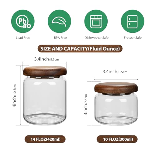 piconesper 1 PC Small Glass Storage Jars with Airtight Lids, 14 FL OZ (420ml) coffee container with Wooden Lid, Glass Pantry Canister for Beans, Rice, Sugar and etc - Image 2