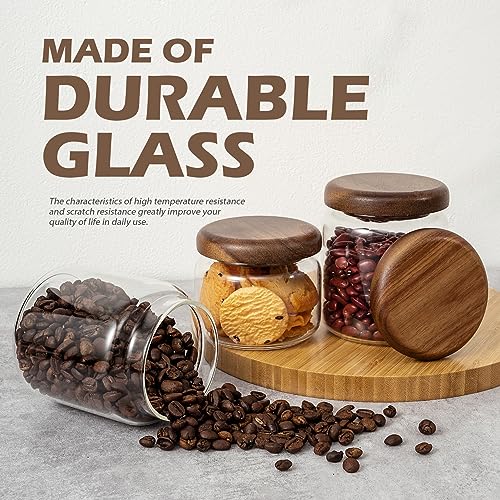 piconesper 1 PC Small Glass Storage Jars with Airtight Lids, 14 FL OZ (420ml) coffee container with Wooden Lid, Glass Pantry Canister for Beans, Rice, Sugar and etc - Image 4