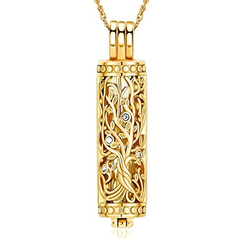 shajwo Cremation Cylinder Urn Ashes Necklace for Women Men Tree of Life Vial Cremation Glass Pendant Loved One Memorial Jewelry,Gold - Image 1