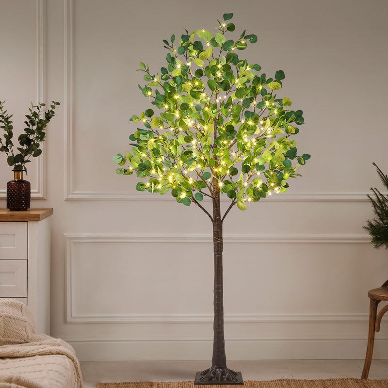 Lightshare 6FT Lighted Eucalyptus Tree 270L Warm White LED Artificial Greenery with Lights for Wedding Holiday Home Party Decoration Indoor Outdoor
