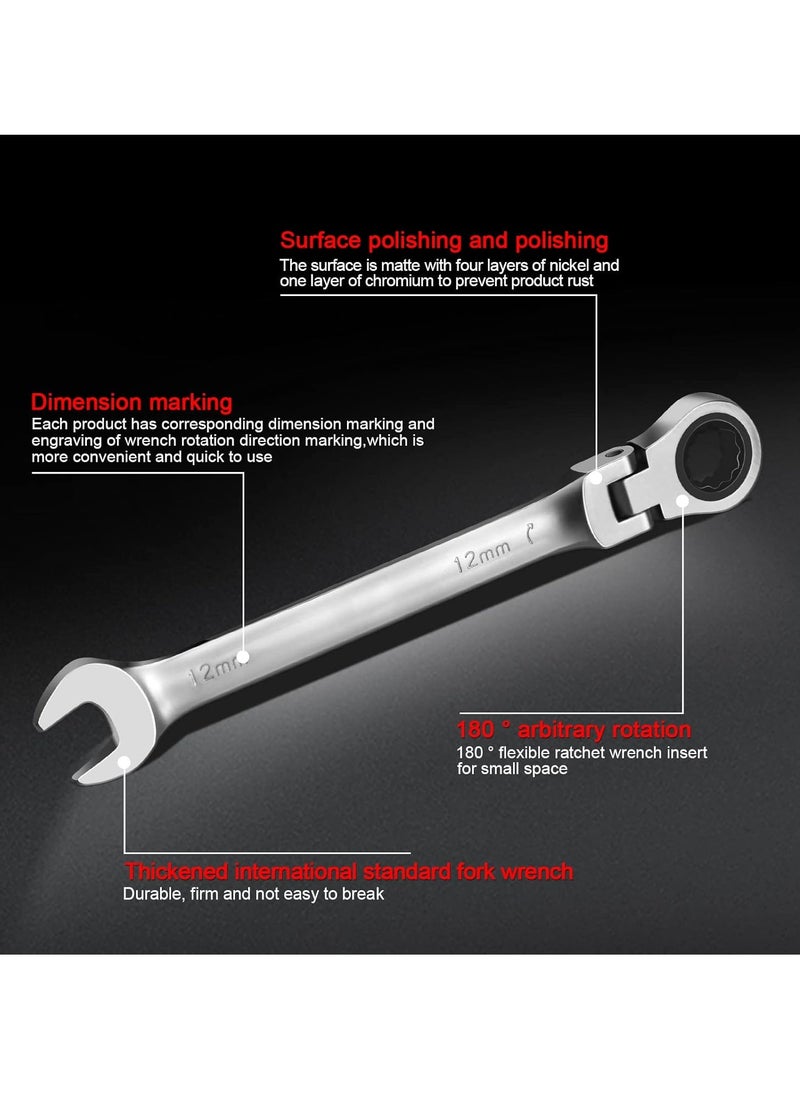 Generic 9mm Flex Head Ratchet Wrench, Industrial Grade Cr-V Steel, 12 Point Release Design, 72 Tooth Ratchet, 180 Degree Flex Box End  - Image 2