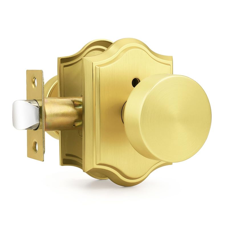 Orger Gold Door Knob Interior ZincAlloy Brushed Gold Door Knobs with Lock Heavy Duty Privacy Door Knob for Bathroom and Bedroom 1 Pack - Image 1
