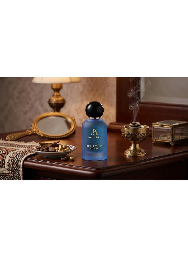 Jean Antoine Blue Livonia Bakhoor Eau de Parfum 100ml Unisex Luxury Oriental Woody Incense Perfume Long Lasting Oud Amber Musk Vanilla Floral Saffron Sandalwood Premium Fragrance Gift for Men and Women - Image 3