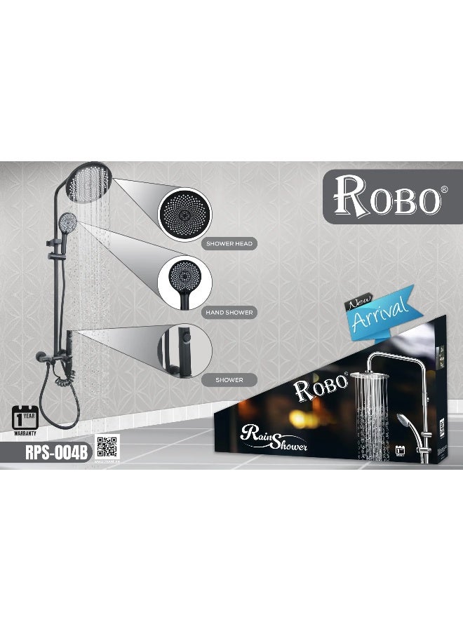 ROBO Matte Black Shower System | Round Rain Head, Hand Spray, Faucet & Mixer | Modern Bathroom Set  - Image 1