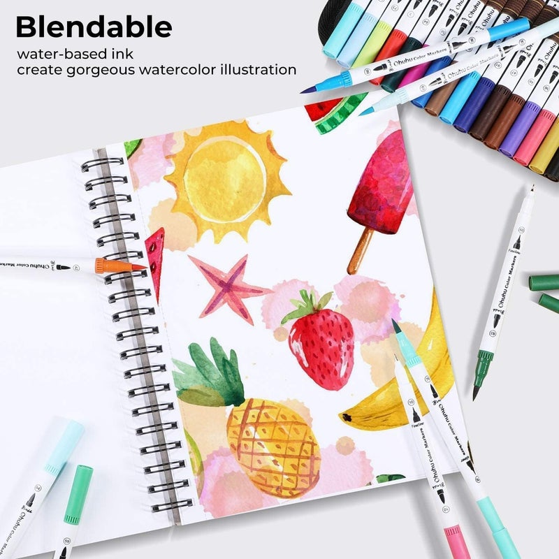 Ohuhu Markers for Adult Coloring Books No Bleeding 36 Colors Coloring Markers Water-based Dual Tips Fineliner & Brush Drawing Pens Art Pens for Kids Adults Sketch Journal - Maui - White - Image 4