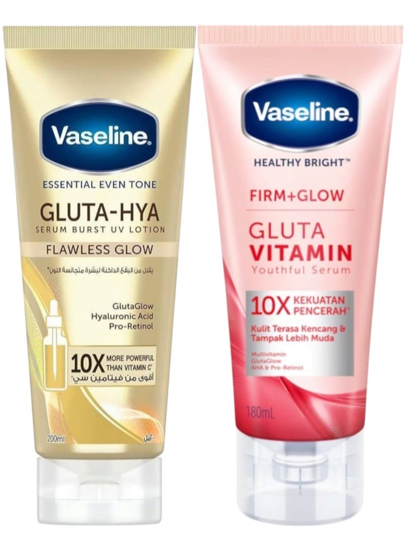 Vaseline Firm+Glow Gluta Vitamin Serum 180ml & Gluta-Hya Serum burst lotion flawless glow 200ml